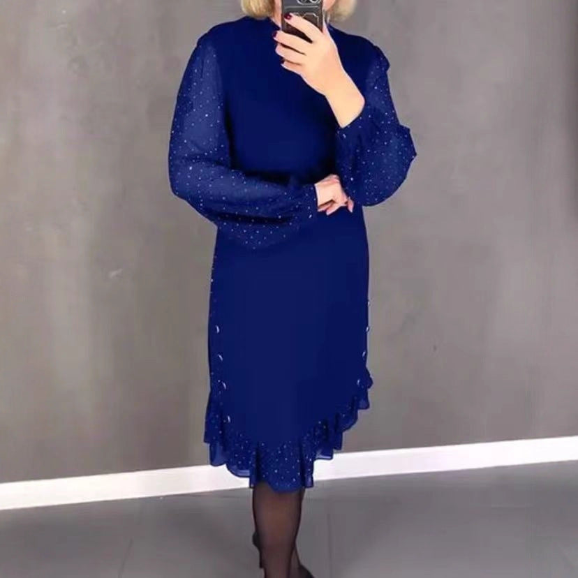🔥Round neck dresses with plain rhinestones for women
