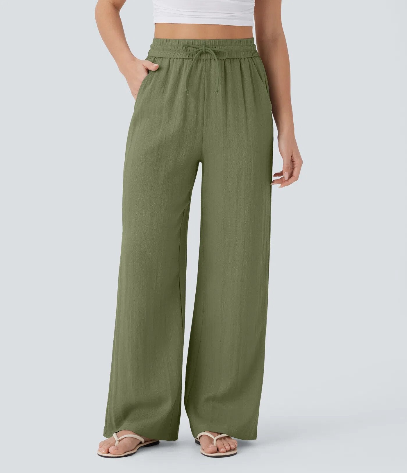 ✨ Lightweight Linen Pants Solid Color Drawstring Casual Pants -🥰Breathable & Skin-Friendly