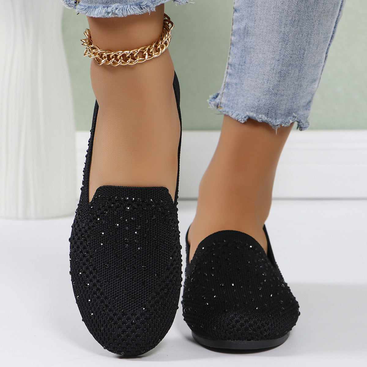 Women's Rhinestone Slip-On Loafers