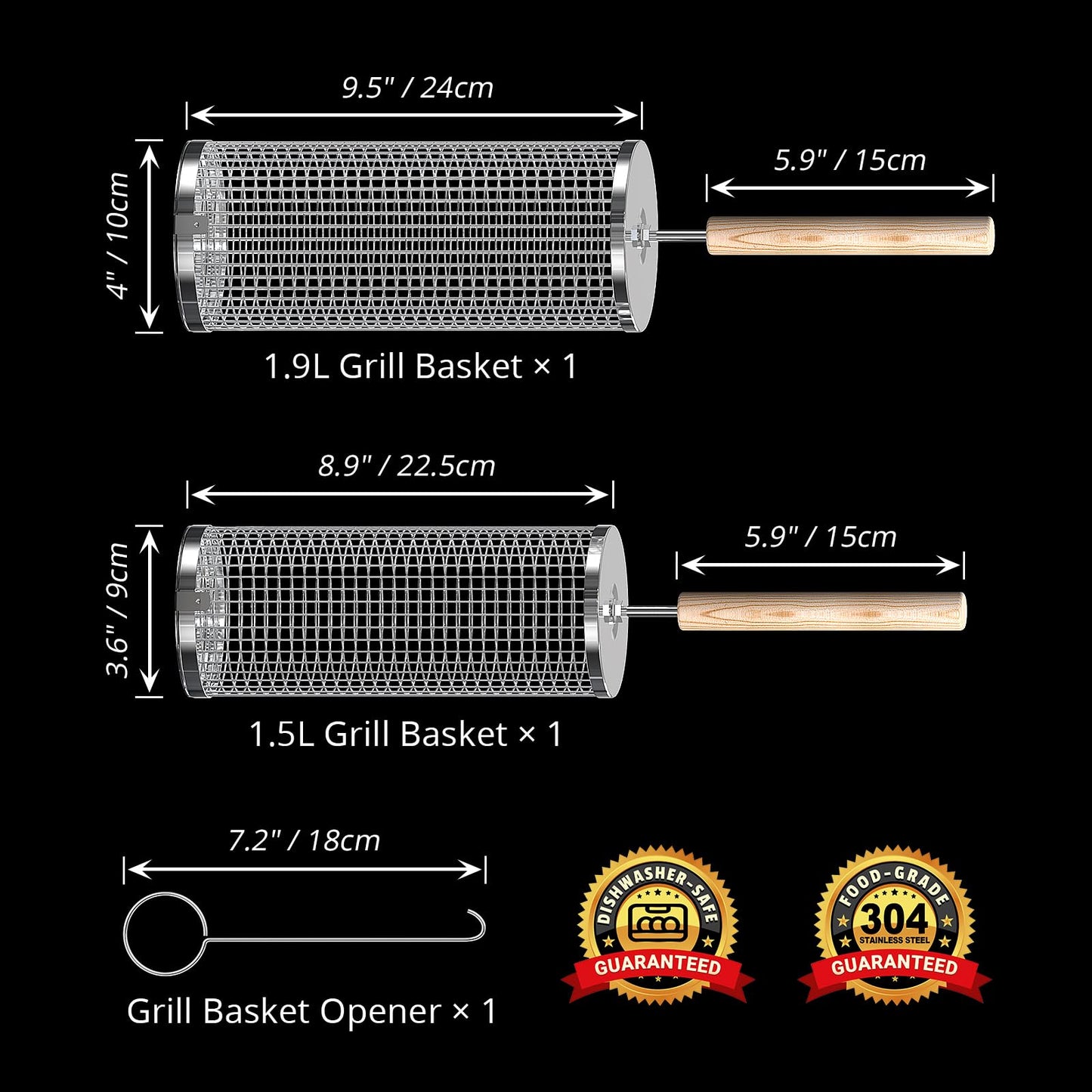 Premium Rolling Grill Basket Set