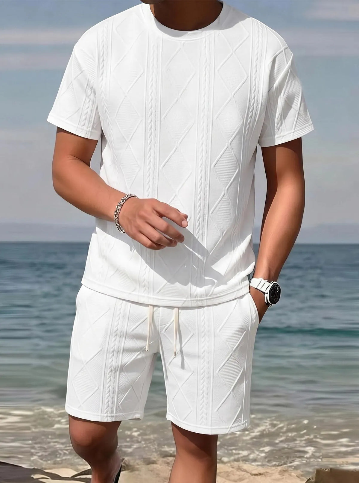 Men's Breathable Textured 2-Piece Summer Set
