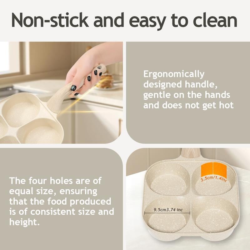 🍳Medical Stone 4-Hole Wooden Handle Non-Stick Frying Pan – Ideal for Pancakes, Burgers, Breakfast & Quick Home Cooking