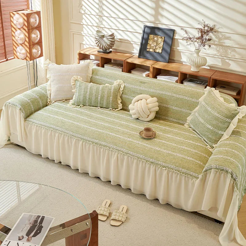 🛋️45% off - Elegant Solid-Color Ruffled Sofa Cover