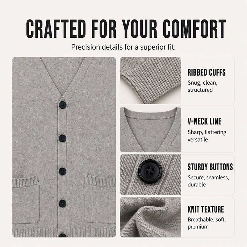 🏆 Bestseller 🧶 Men's V-Neck Knit Cardigan – Timeless Silhouette & All-Day Comfort for Every Occasion