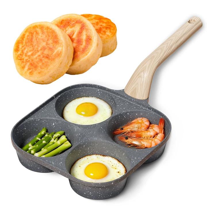 🍳Medical Stone 4-Hole Wooden Handle Non-Stick Frying Pan – Ideal for Pancakes, Burgers, Breakfast & Quick Home Cooking
