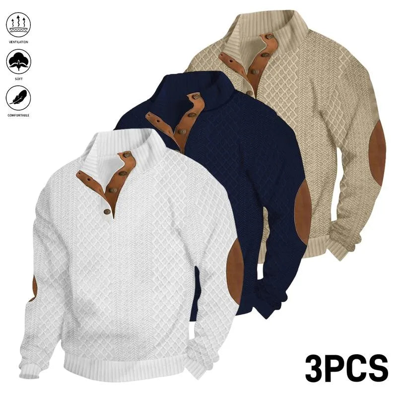 Men's Retro Casual Color-Block Jacquard Hooded Pullover