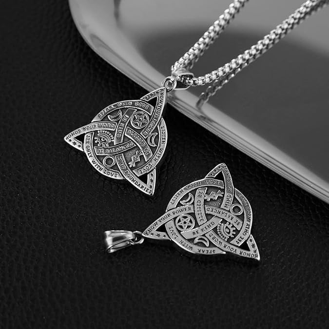 Double Sided Stainless Steel Triple Goddess Triquetra Necklace Celtic Knot Irish Knot Pendant