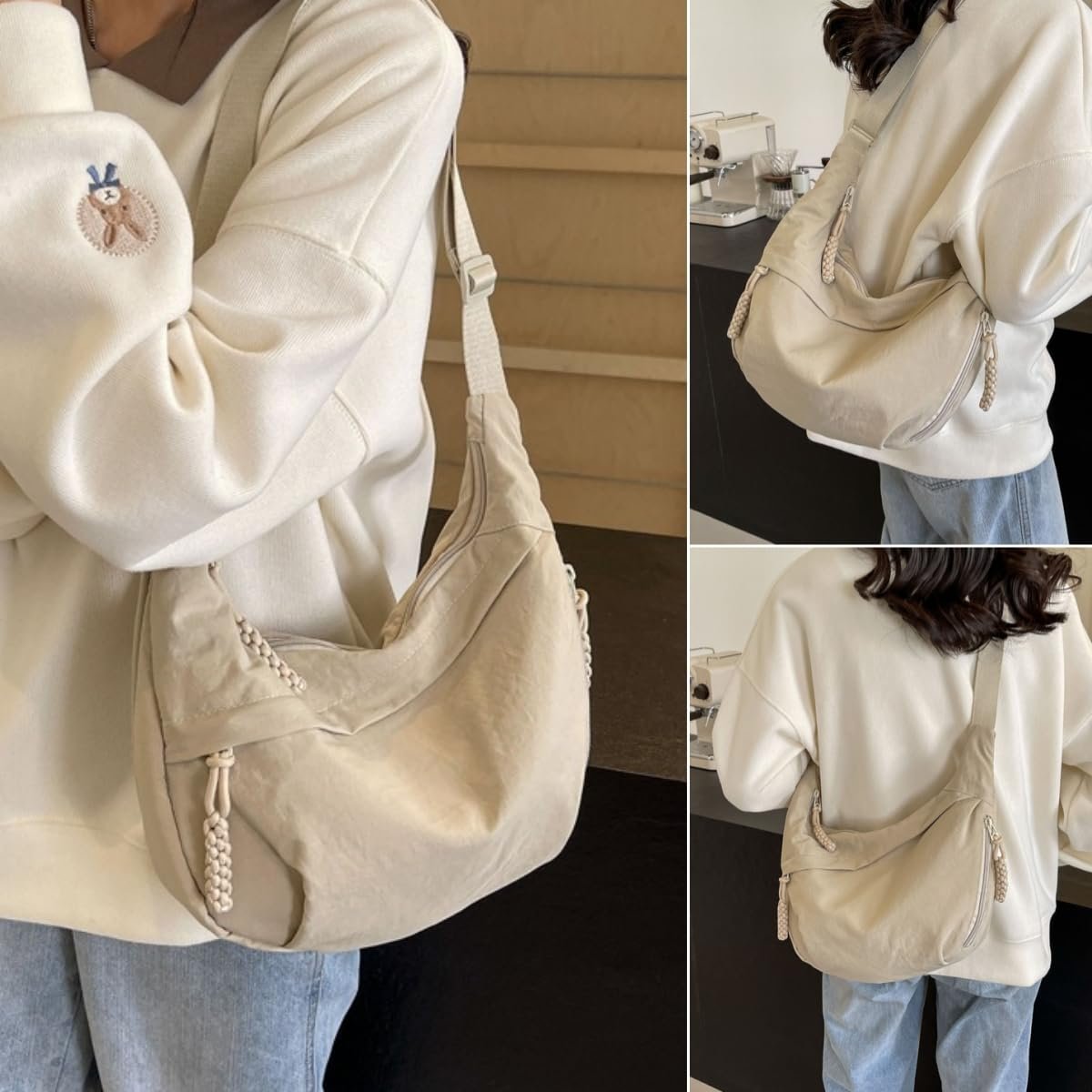 Women's Fashion Plain Color Nylon Crossbody Bag