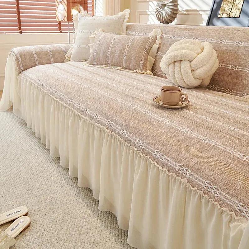 🛋️45% off - Elegant Solid-Color Ruffled Sofa Cover