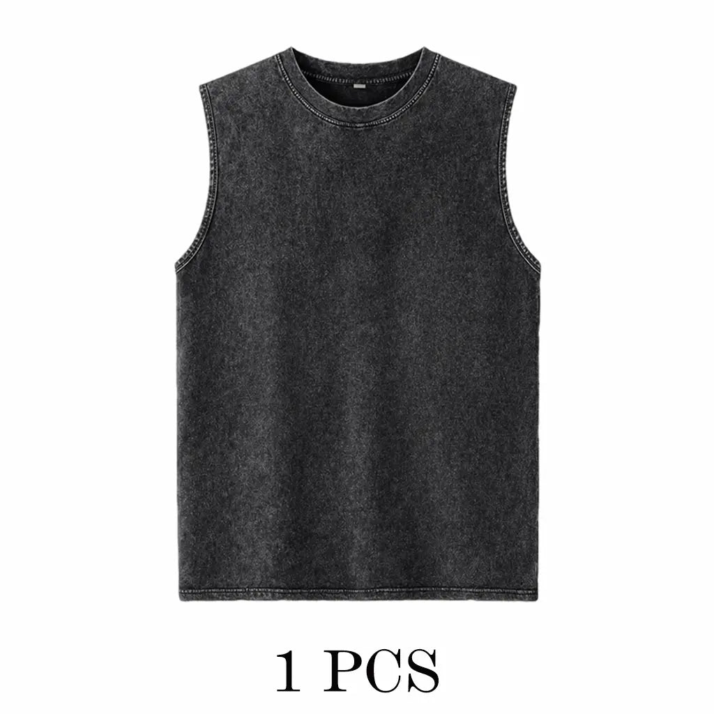 🔥4 Packs Men's Over-sized T-shirts Sports Vintage Heavy Cotton T-shirt Washed Loose Fit Athletic Tee Sleeveless Vest,summer-vibes