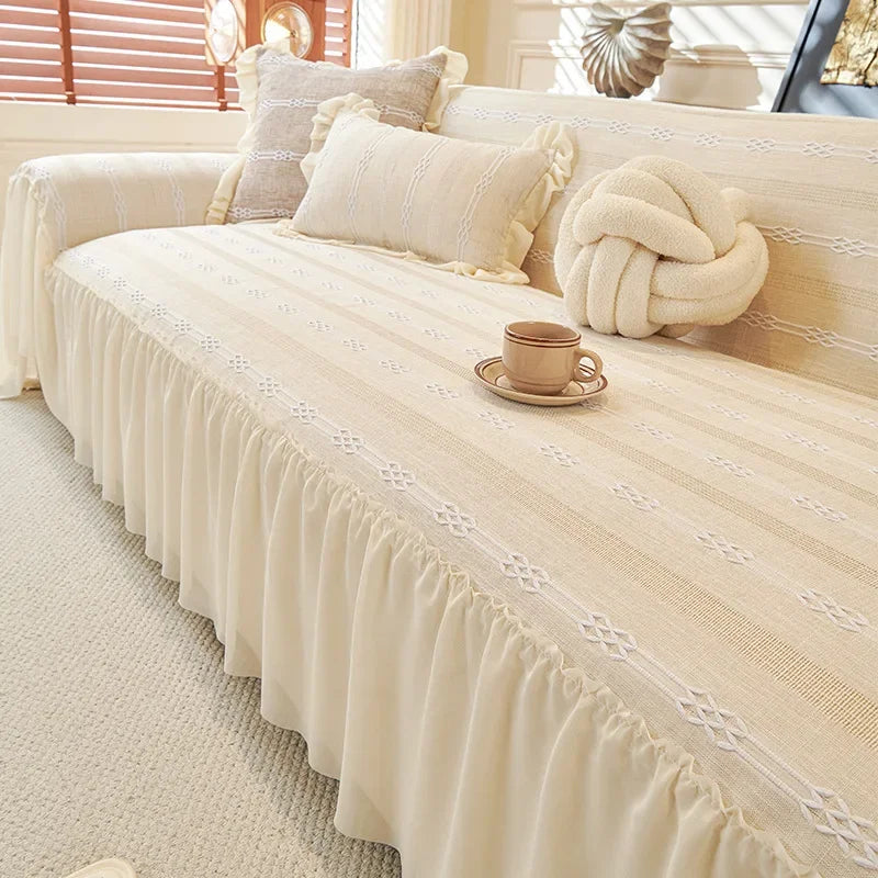 🛋️45% off - Elegant Solid-Color Ruffled Sofa Cover