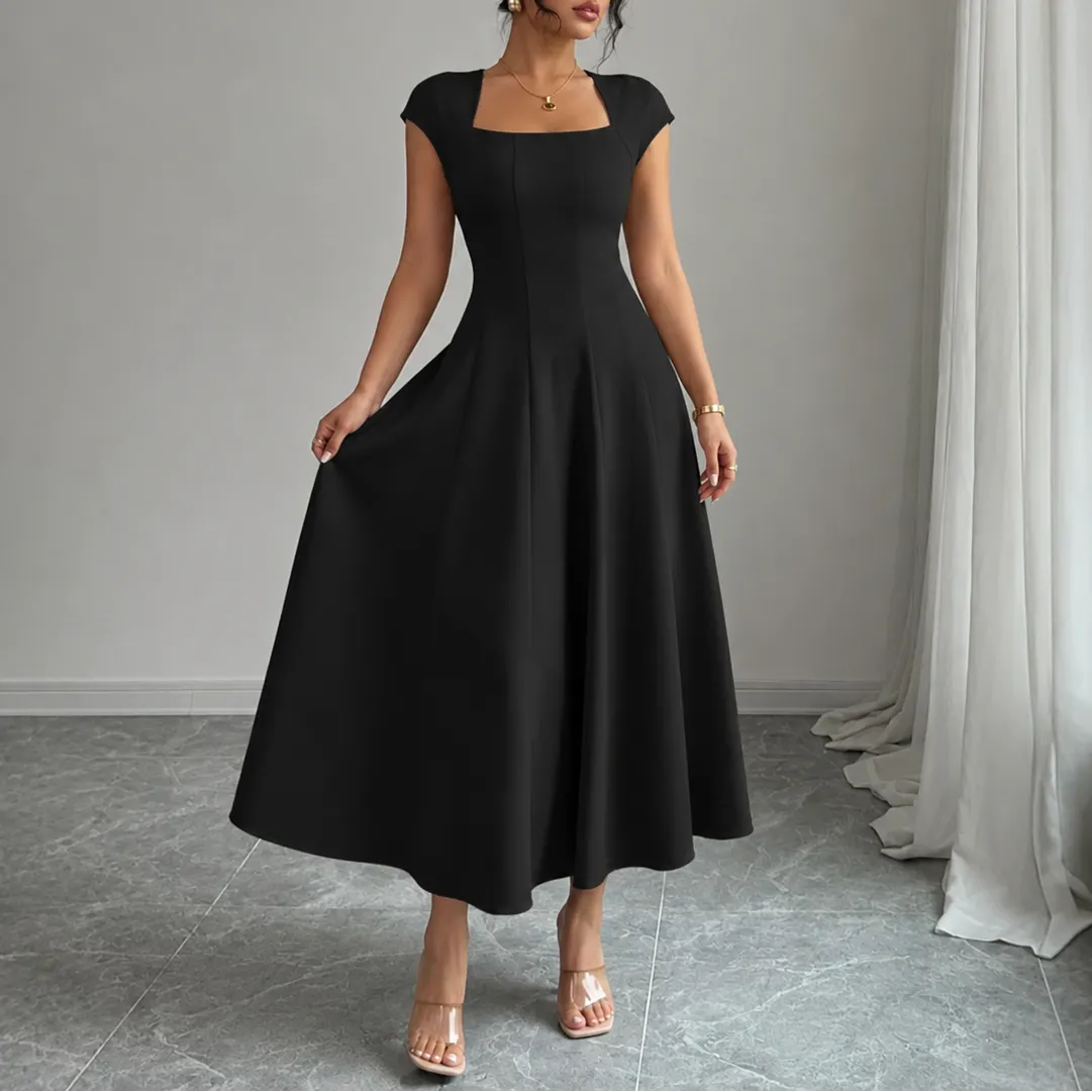 Women's Elegant Square-Neck A-Line Summer Dress