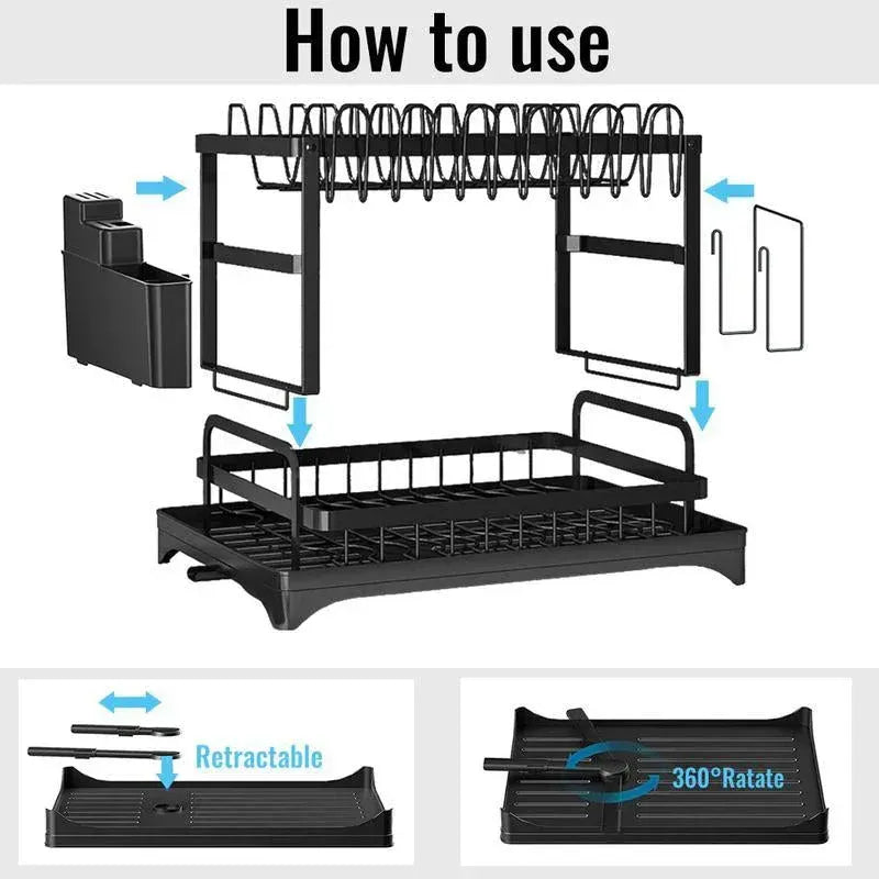 2-Tier Dish Drying Rack with Drainboard – Space-Saving Kitchen Organizer