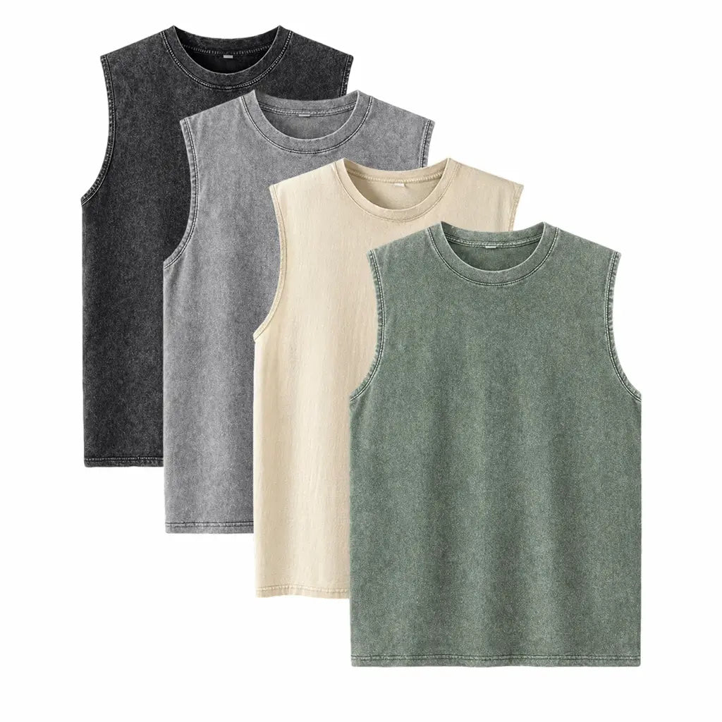 🔥4 Packs Men's Over-sized T-shirts Sports Vintage Heavy Cotton T-shirt Washed Loose Fit Athletic Tee Sleeveless Vest,summer-vibes