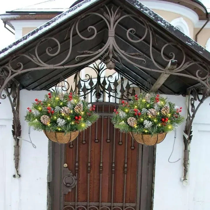 🎄Christmas Hot Sale🔥 Pre-Lit Christmas Hanging Basket | Warm LED Evergreen Décor for Porches, Doors & Entryways ✨