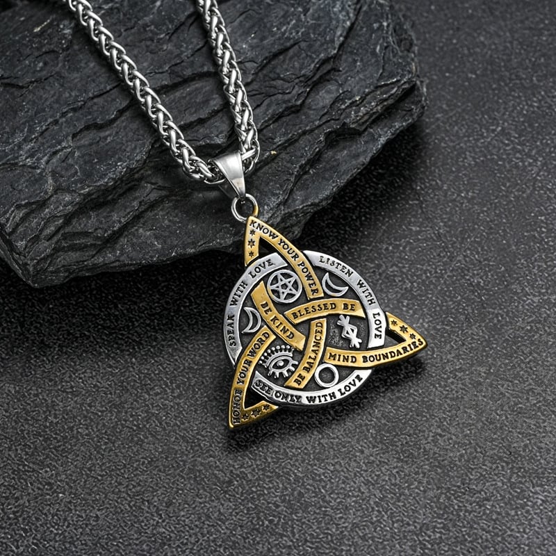 Double Sided Stainless Steel Triple Goddess Triquetra Necklace Celtic Knot Irish Knot Pendant