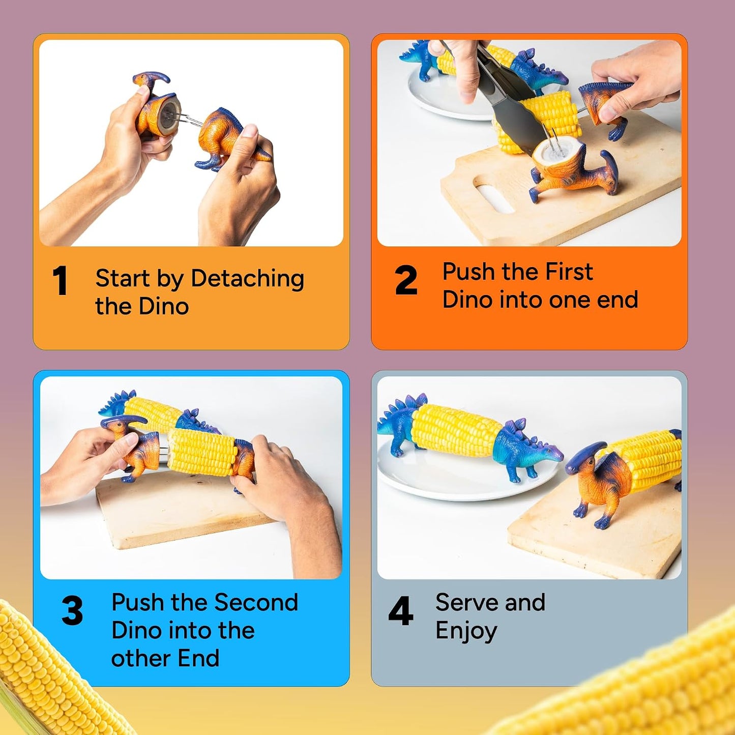 🦕⭐2026 New⭐ Dinosaur Corn Holders for Corn On The Cob - Funny Corn Cob Holder for Kids and Adults with Stainless Steel Prongs