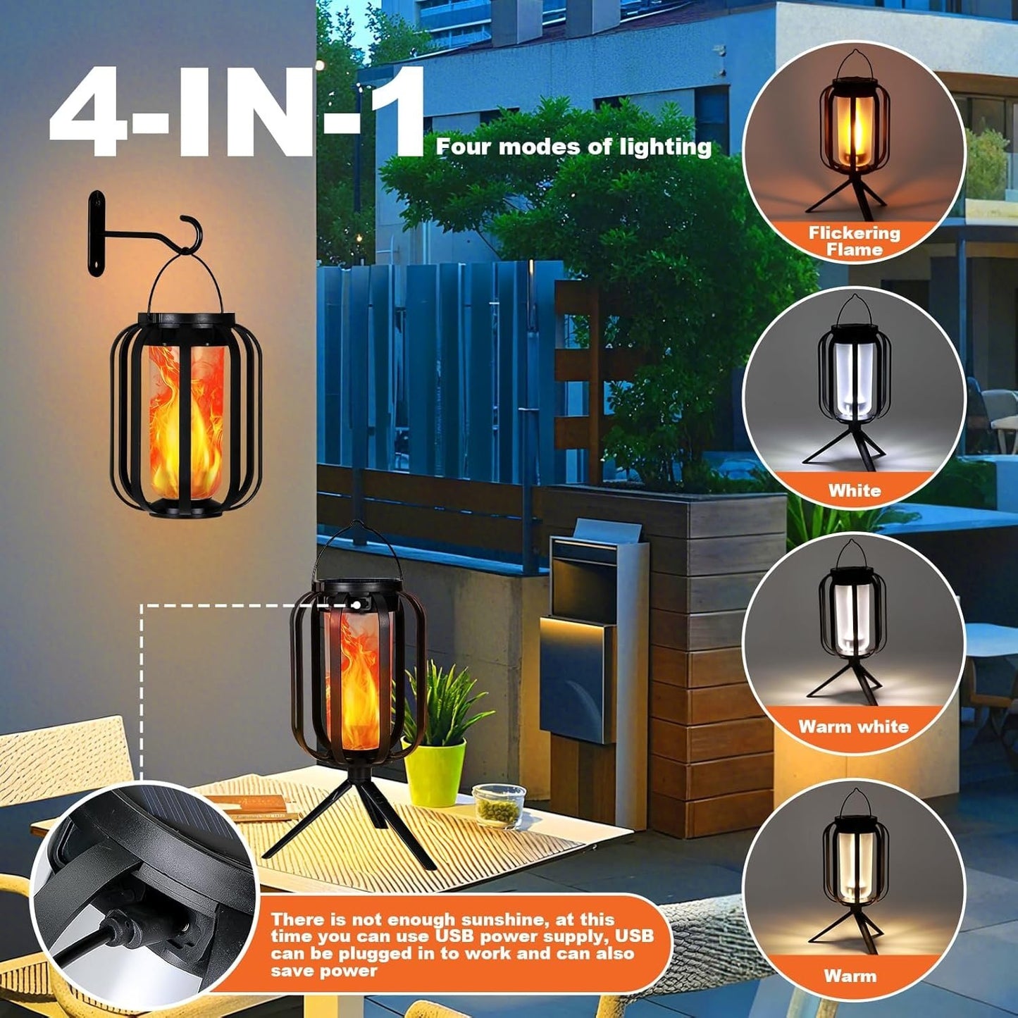 Solar Lantern Outdoor Lights, Waterproof Solar Powered Lanterns with Flickering Flame