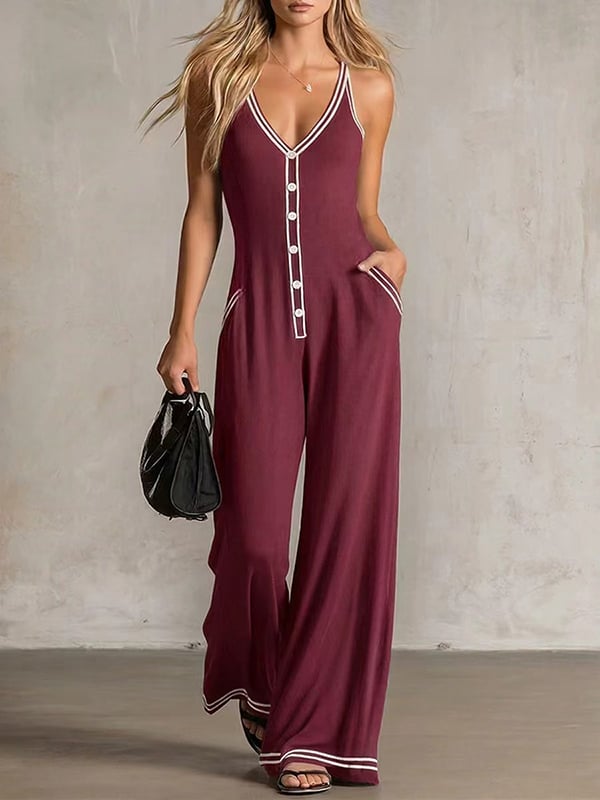 Sleeveless Contrast Spaghetti Strap Jumpsuit
