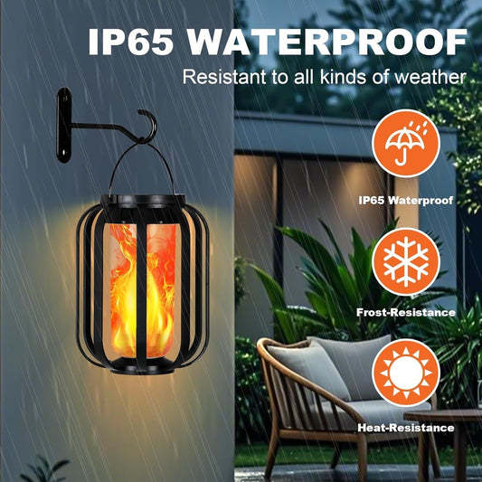 Solar Lantern Outdoor Lights, Waterproof Solar Powered Lanterns with Flickering Flame