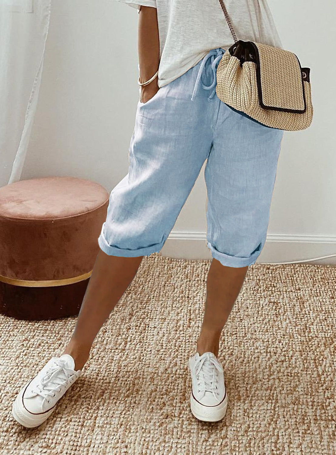 Women's Casual Cotton Linen Capris
