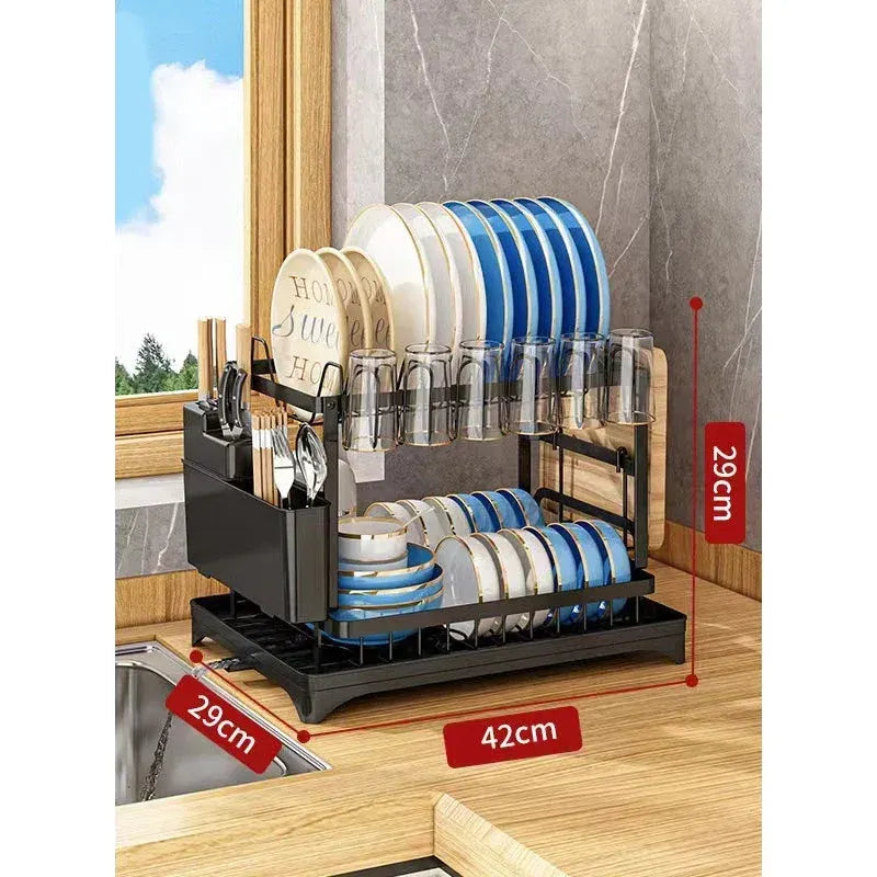 2-Tier Dish Drying Rack with Drainboard – Space-Saving Kitchen Organizer