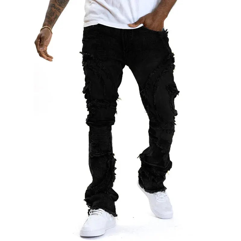 ✂️ Men's Deconstructed Frayed Flare Jeans – Vintage Wash & Stretch Cotton – Bold Streetwear 🛹