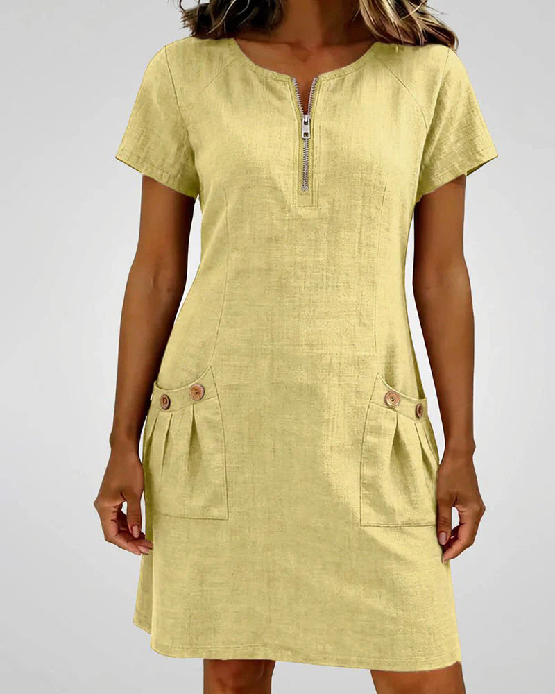 💃Women Summer Cotton-Linen Dress with Zipper Pockets