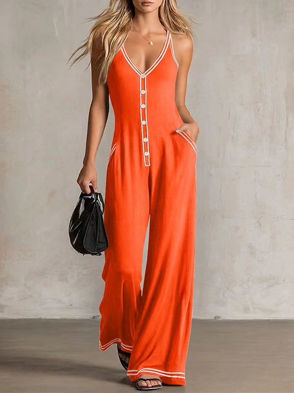 Sleeveless Contrast Spaghetti Strap Jumpsuit