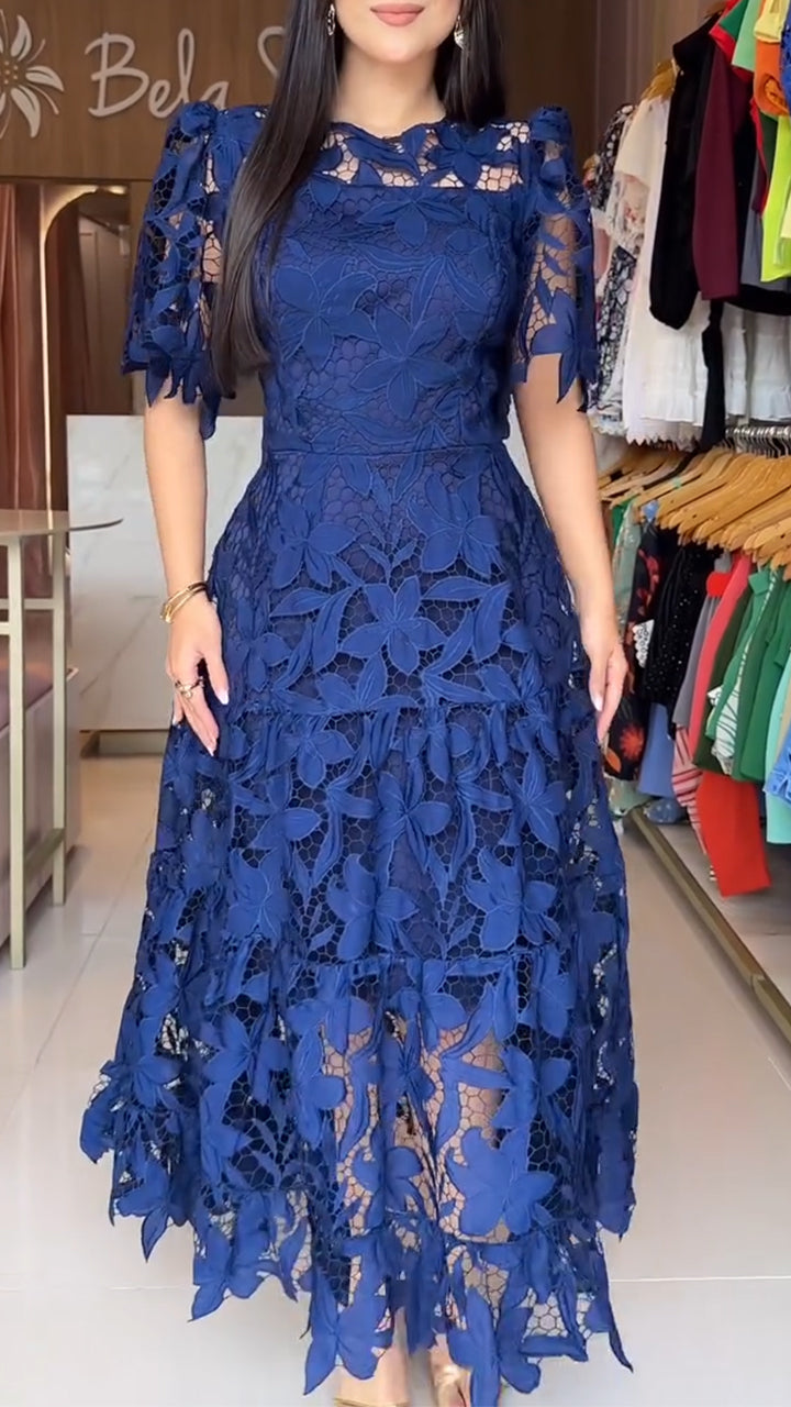 💮💕[Summer new product]Women's short-sleeved lace hollow dress