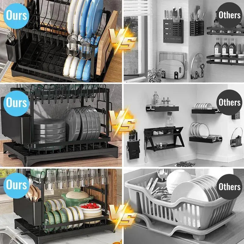 2-Tier Dish Drying Rack with Drainboard – Space-Saving Kitchen Organizer