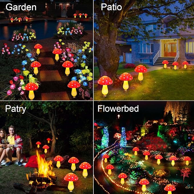Waterproof Solar Mushroom Lights Outdoor Decor, 8 Modes for Garden Pathway Landscape Yard