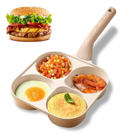 🍳Medical Stone 4-Hole Wooden Handle Non-Stick Frying Pan – Ideal for Pancakes, Burgers, Breakfast & Quick Home Cooking