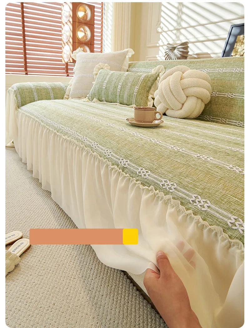 🛋️45% off - Elegant Solid-Color Ruffled Sofa Cover