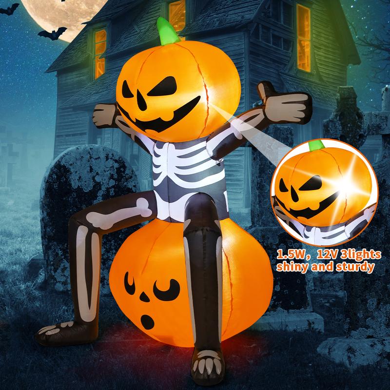 🎁Halloween Inflatable 5FT Skull Skeleton Pumpkin Head