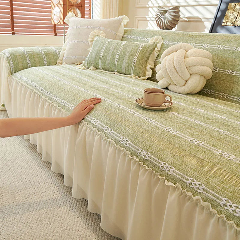 🛋️45% off - Elegant Solid-Color Ruffled Sofa Cover