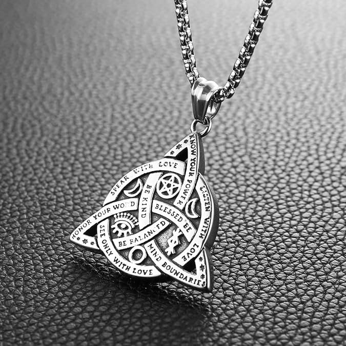 Double Sided Stainless Steel Triple Goddess Triquetra Necklace Celtic Knot Irish Knot Pendant