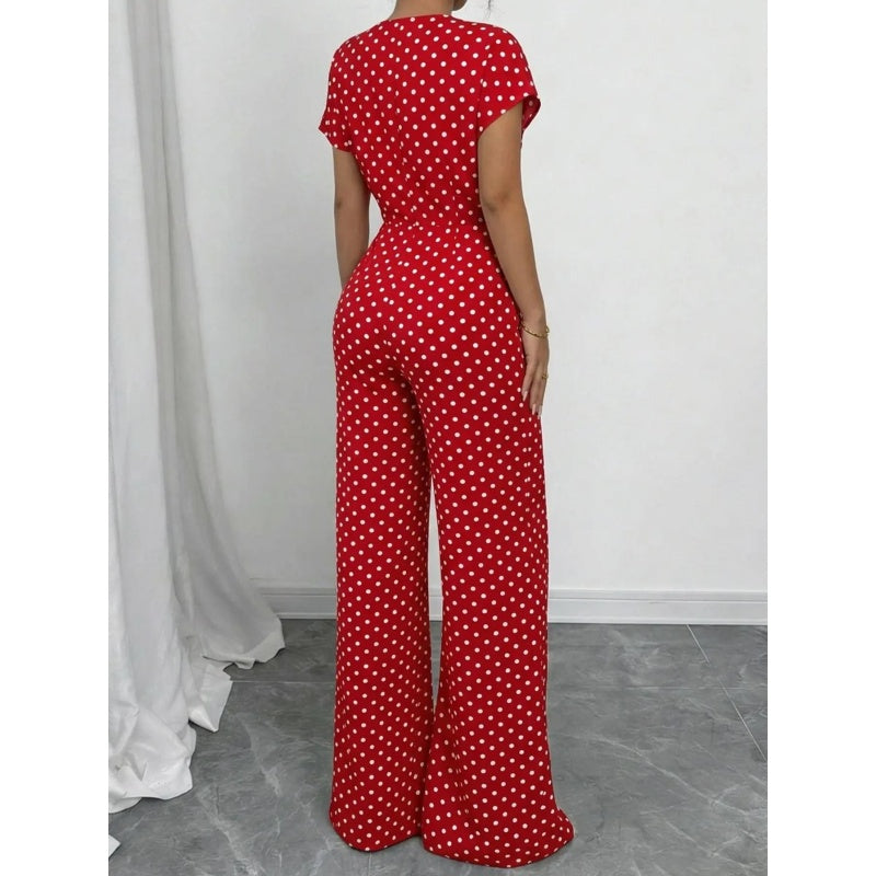 👖 LIMITED-TIME 50% OFF! ✨ Elegant Asymmetrical Polka Dot Jumpsuit – Wide Leg, Waist Tie, 3 Colors 🍷