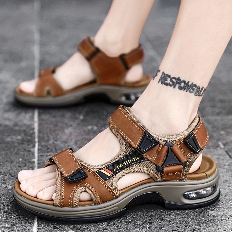 Men's Orthopedic Leather Sandals – Breathable, Adjustable, Air Cushion
