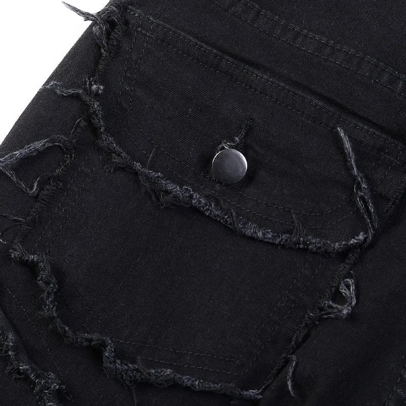 ✂️ Men's Deconstructed Frayed Flare Jeans – Vintage Wash & Stretch Cotton – Bold Streetwear 🛹