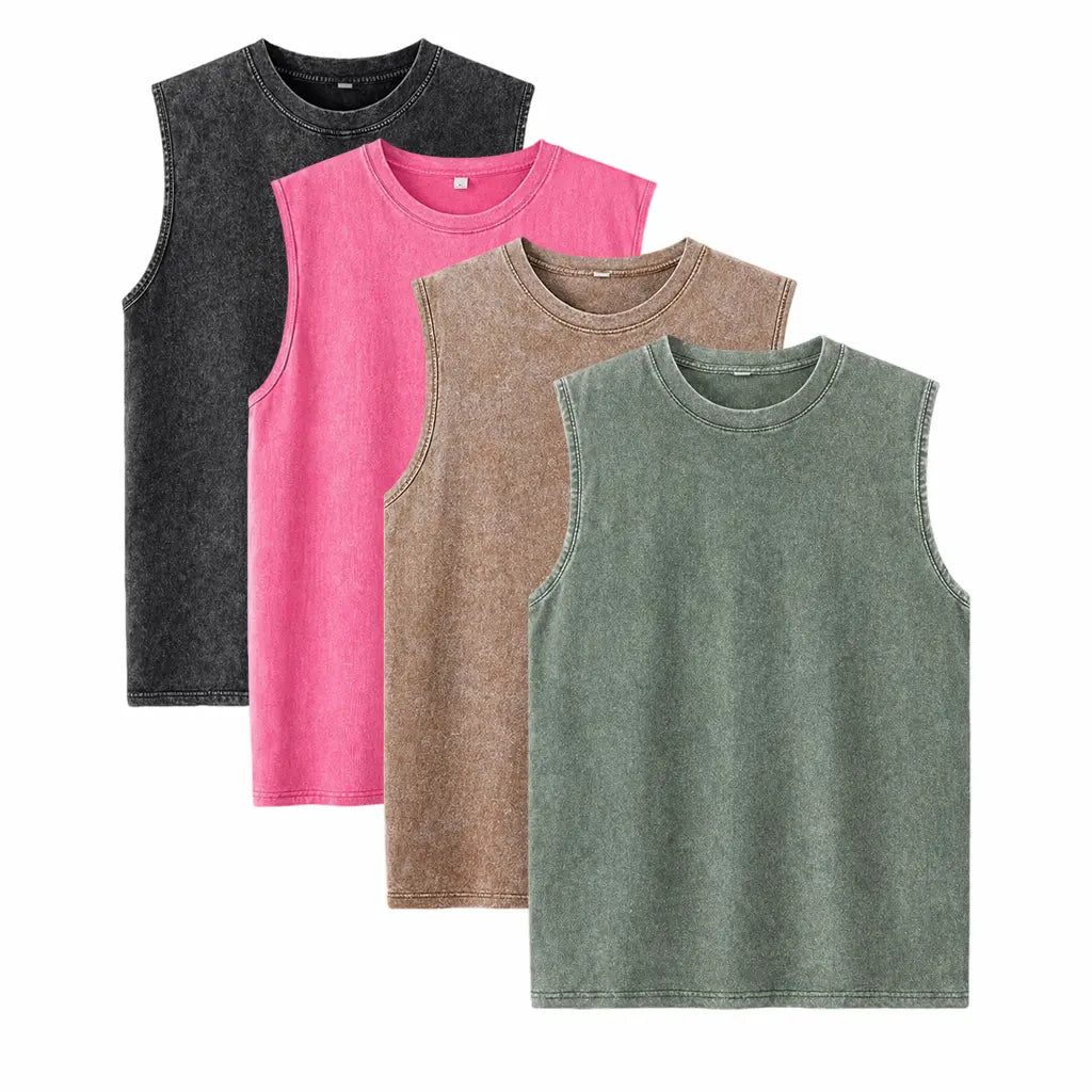 🔥4 Packs Men's Over-sized T-shirts Sports Vintage Heavy Cotton T-shirt Washed Loose Fit Athletic Tee Sleeveless Vest,summer-vibes