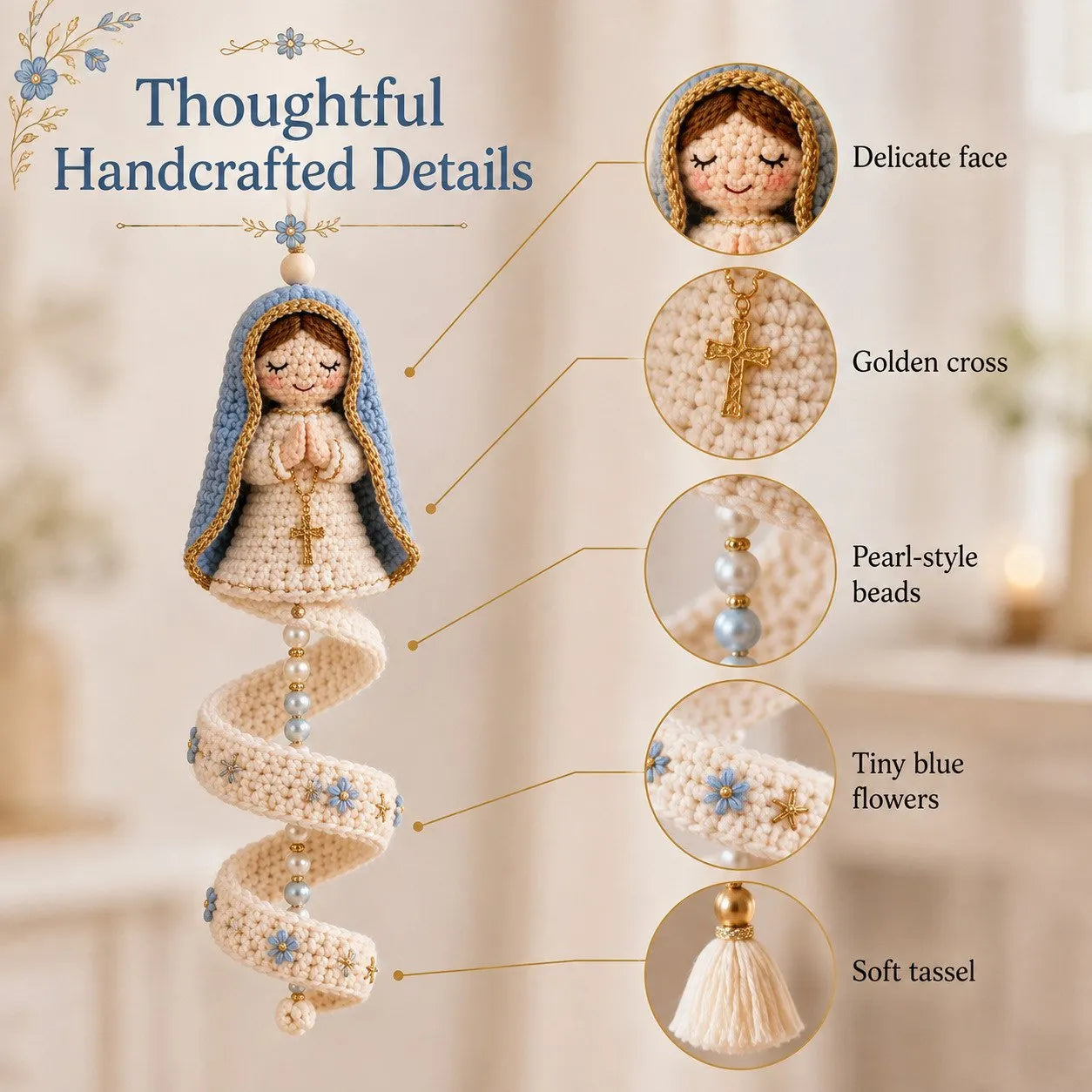 🩵Handcrafted Crochet Blessed Mother Spiral Hanging Ornament✝️