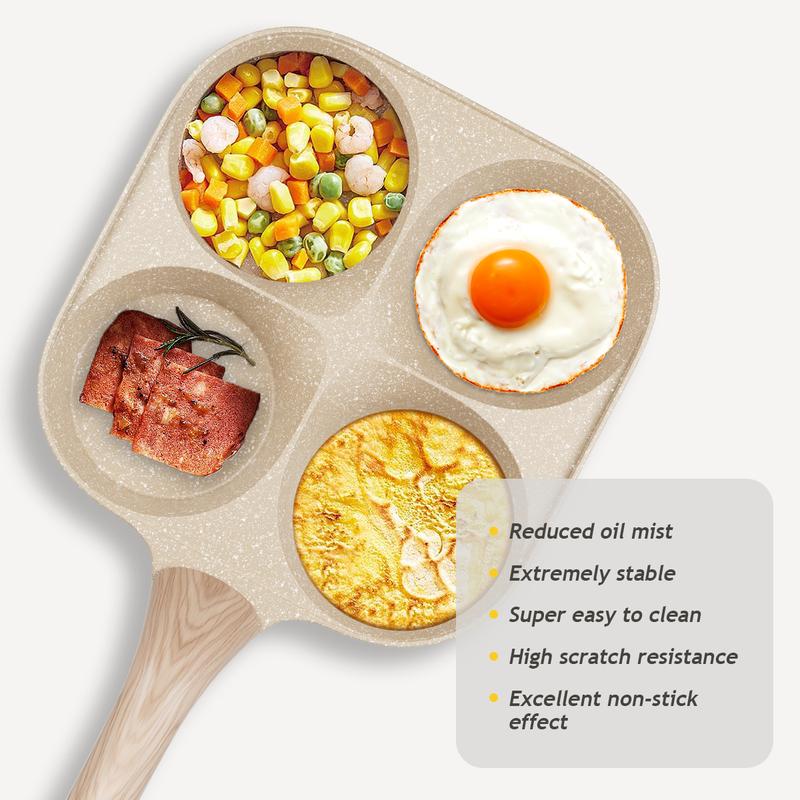 🍳Medical Stone 4-Hole Wooden Handle Non-Stick Frying Pan – Ideal for Pancakes, Burgers, Breakfast & Quick Home Cooking