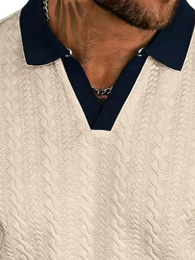 Men's Contrast Color Short-Sleeve Casual Commuter Polo Shirt