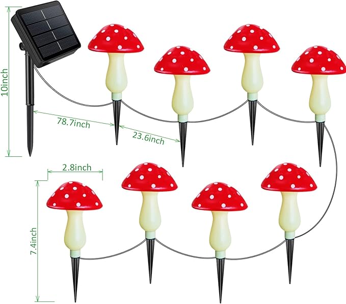 Waterproof Solar Mushroom Lights Outdoor Decor, 8 Modes for Garden Pathway Landscape Yard