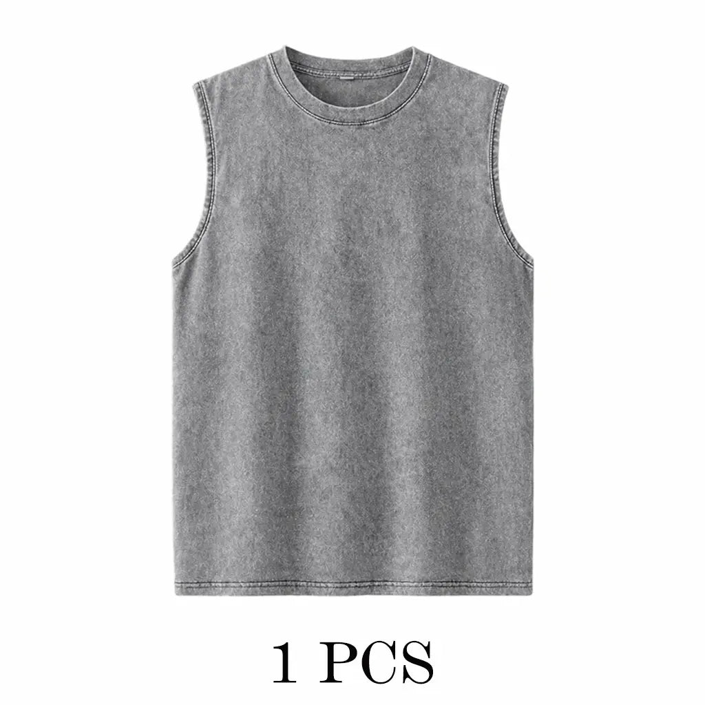 🔥4 Packs Men's Over-sized T-shirts Sports Vintage Heavy Cotton T-shirt Washed Loose Fit Athletic Tee Sleeveless Vest,summer-vibes