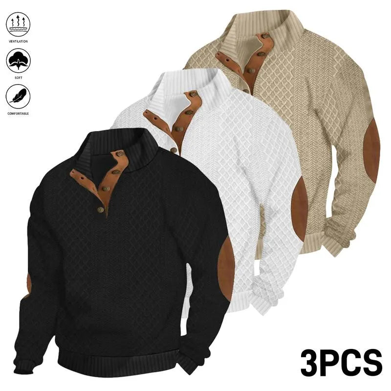 Men's Retro Casual Color-Block Jacquard Hooded Pullover