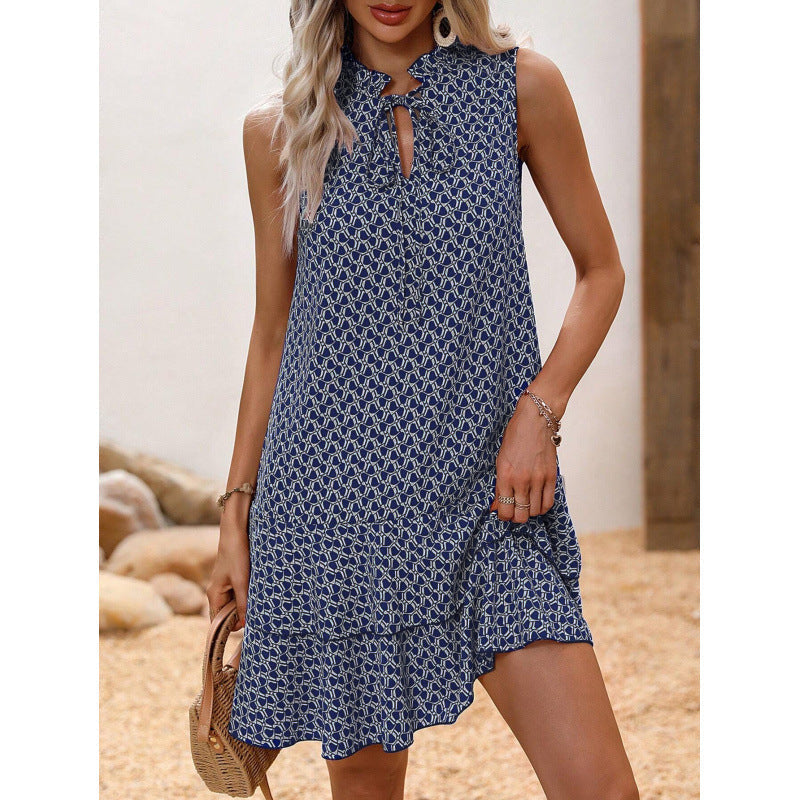 💃Women's Geometric Print Bow Dress