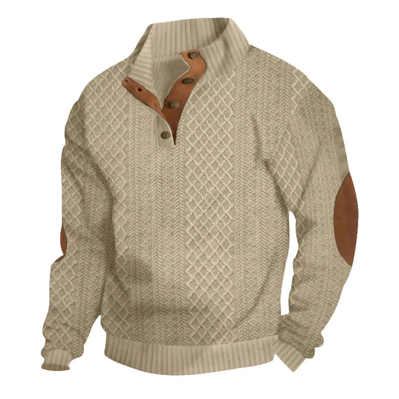 Men's Retro Casual Color-Block Jacquard Hooded Pullover