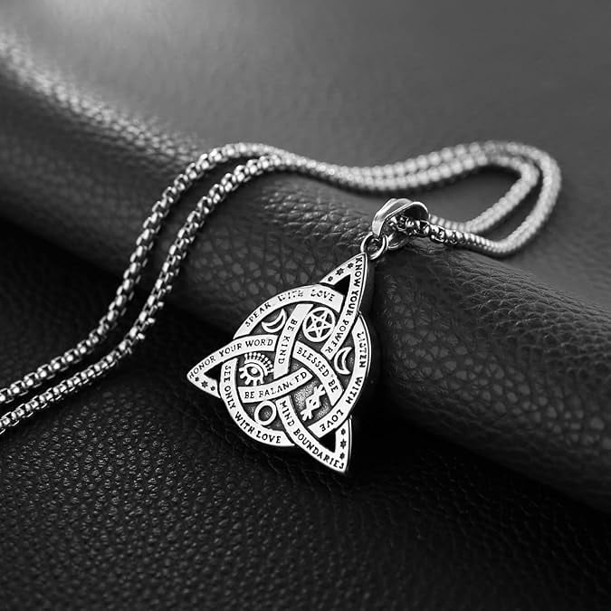 Double Sided Stainless Steel Triple Goddess Triquetra Necklace Celtic Knot Irish Knot Pendant